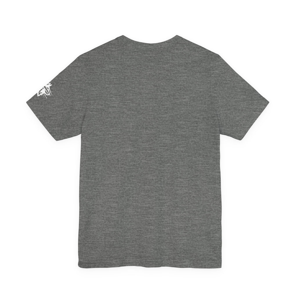 Wolfe Media Logo Tee, Distressed US Flag Sleeve, Unisex Short Sleeve Shirt, Black Print Graphic Shirt, Monochrome Tee